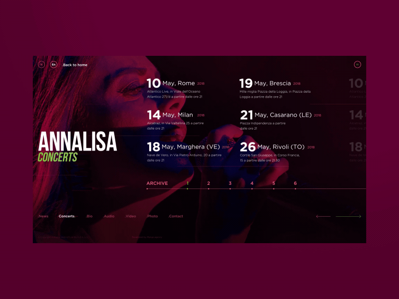 Annalisa | Italian singer | Concerts page aftereffects animation audio behance concerts dark design folio italian singer ui ux website