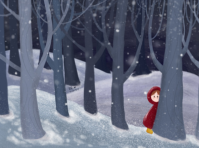 Snow and Little Red Riding Hood forests illustration photoshop snow