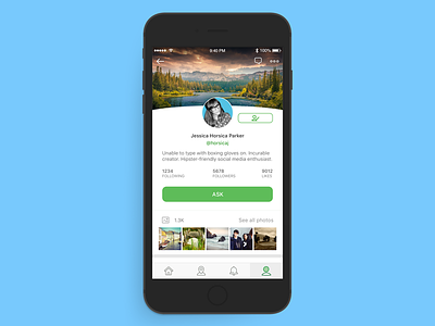 User Profile cover photo first shot ios mobile profile ui redesign ui user interface ux