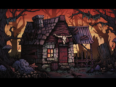 House in the woods art artwork dark art darkest dungeon digital art game art illustration illustration art photoshop