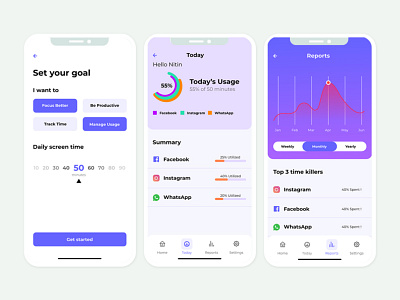 Screen Time tracking app app design digitaldetox graphic tracker app ui uidesign uidesigner ux