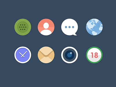 Flat browser calendar camera clock contacts dachang email flat icons message phone ui