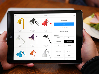 Lighting Room Prototype bright clean client color ios9 ipad list mobile product shop store ui