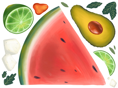 Watermelon colorful creative digital art dribble food fruit illustration illustrator menu procreate restaurant