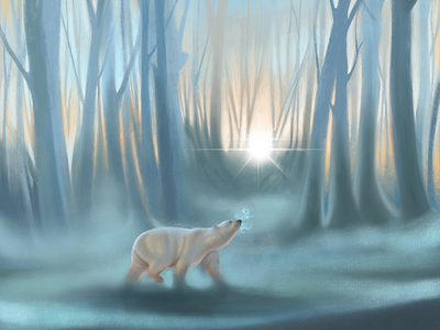 Polar Bear animal bear digital. digital art illustration illustrator landscape nature tree