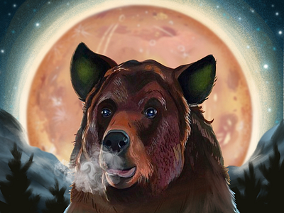 Bear Moon 3d animal digital art hand painted illustration illustrator landscape moon nature painting portrait