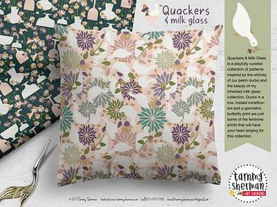 Cover page for the new Quackers & Milk Glass fabric collection fabric licensing pattern design surface design textile design