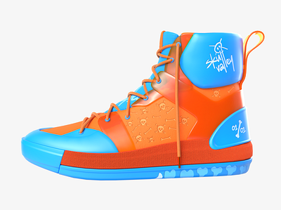 Skull Valley 3d 3d art adobe art blue bone clean concept design graphic design minimal orange product render shoe skull sneaker substance thegreatshoecase visualization