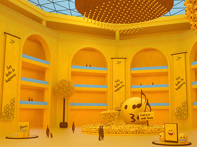 Mall Atrium - The Emoji Project 3d alan jacob george arches art brown cinema 4d clean design emoji emotion fun graphic design happy interior mall minimal octane render visualization yellow