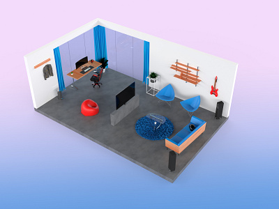 Studio Apartmnet Isometric Render apartment art design gradients graphic design illustration interior interior design isometric isometric art isometric design minimal model render visualization