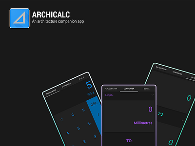 ArchiCALC android app app design calculator clean converter dark design experiments graphicdesign java material design minimal mobile phone studio ui uidesign ux