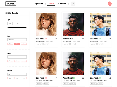 Talent Hunt - Filter filters layouts model hunt talent hunt visual design