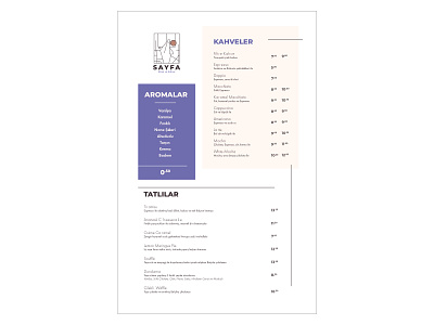 Sayfa Book & Coffee Menu brand identity cheesecake coffee menu coffees coffeshop menu menu design turkish