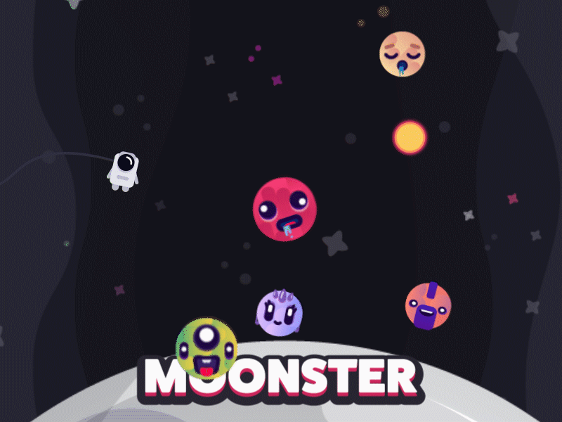 Moonster - Short Ad Campaign Gif android android app character design game app game design game designer ios ios app logo design mobile game mobile game design mobile games monster moonster motion graphic space space monsters