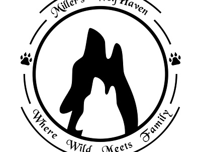 Miller's WolfHaven black black and white branding design graphic design icon lettermark logo monochrome optical illusion vector white wolf wolf logo wolfpack wolves