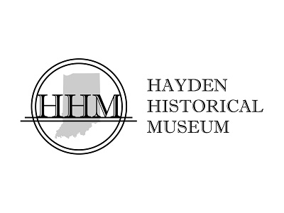 Hayden Historical Museum black black and white brand identity branding branding design circle greyscale hoosier hoosiers indiana lettermark logo map museum museums serif serif font state text white