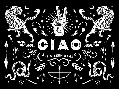 CIAO beginnings black and white confident endings its been real quote tattoo art type design typography