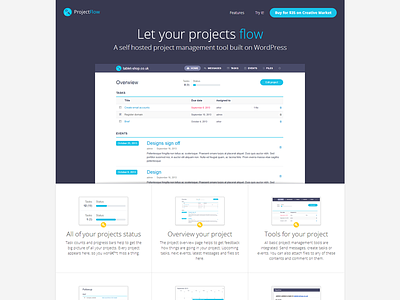 ProjectFlow clean landing page minimal promo webapp wordpress