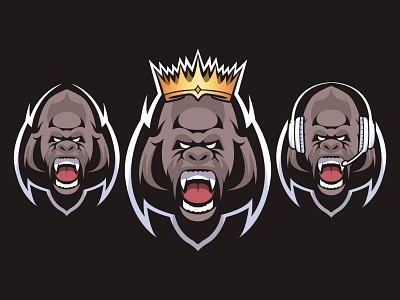 gorilla esport logo animal crown design esport gorilla head headphone logo mascot monkey sport vector