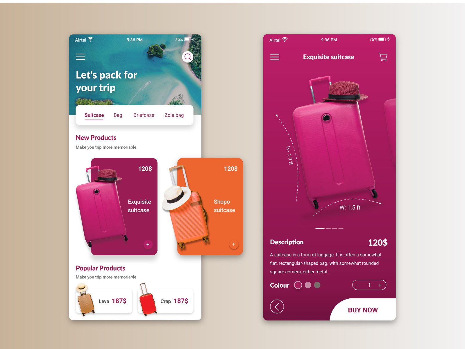 Suitcase App Design by RV on Dribbble