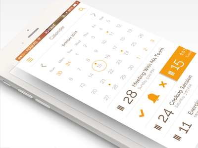 Calender of Majenga UI/UX Flat App Design calender design flat ios ios8 iphone6 orange