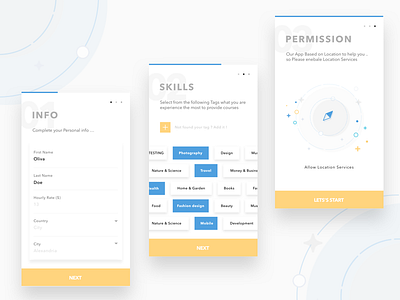 Coujami Registration Steps app design flat mobile onboarding registration select steps ui ux