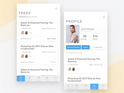 Coujami Mobile App app courses design feeds flat home mobile profile ui ux