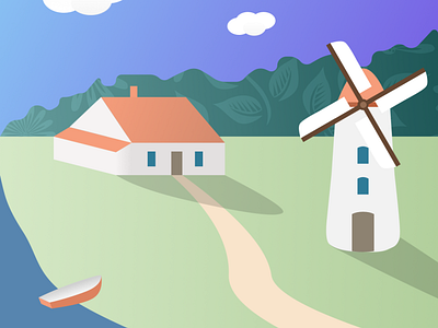 A house and a windmill design illustration minimal sketch vector