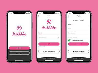 Dribbble App Concept app applicaiton application design dribbble hello dribble ios ios app design login login screen minimal onboarding registration signin signup ui ux welcome welcome screen