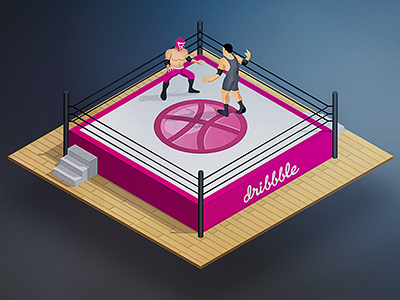 Ding-ding... debut dribbble illustrator isometric luchador photoshop ring thanks wrestling