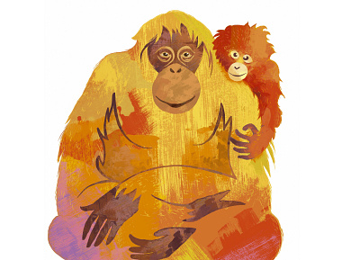 Orangutan mom and baby animal art design funny illustration monkey mother postcard design