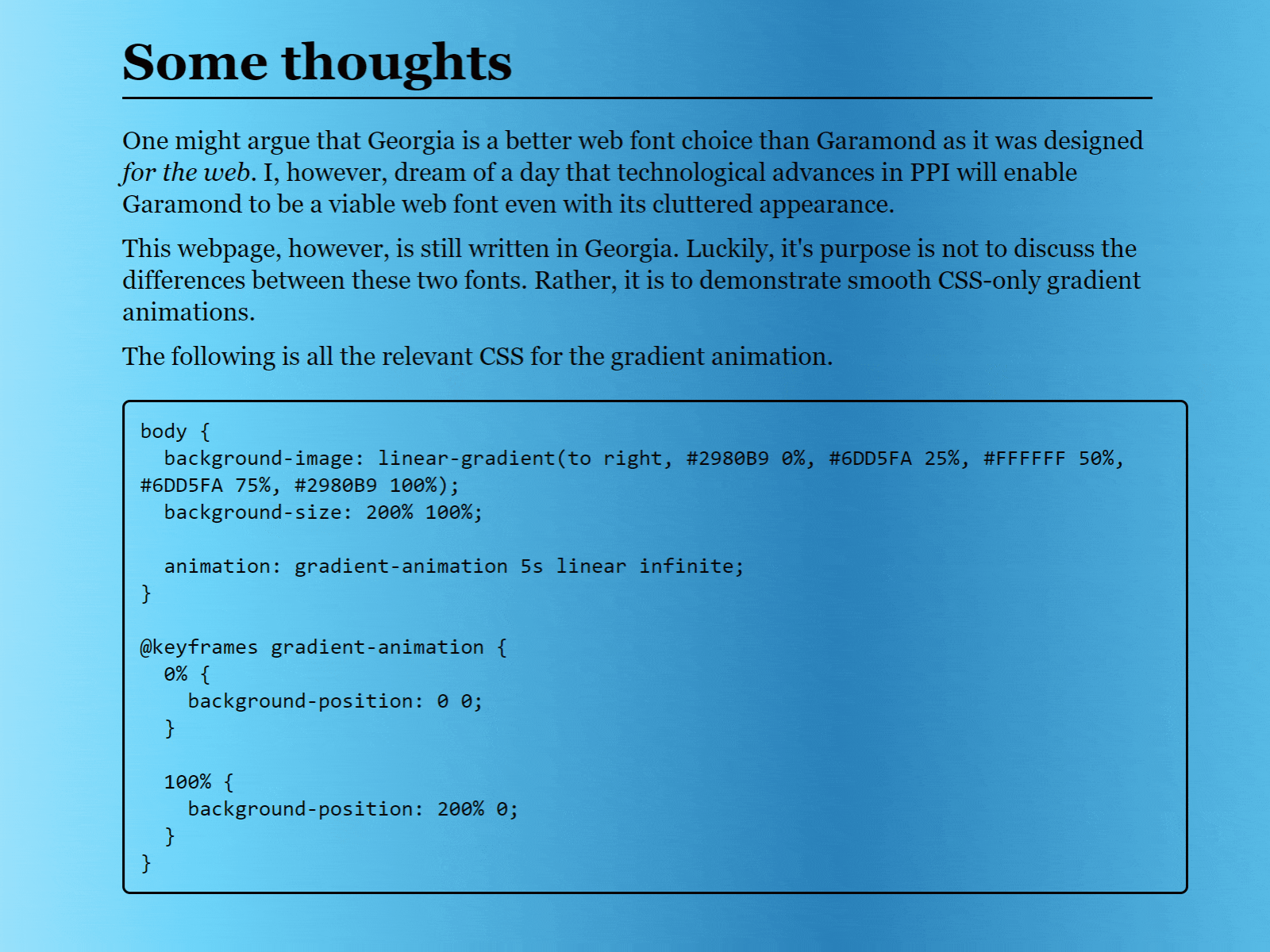 Some thoughts animation fonts gradient