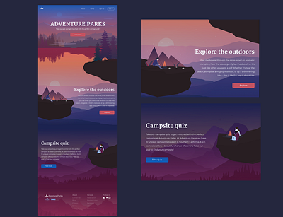 Adventure Parks Landing Page button camp camping design features footer header hero section illustration landing landingpage logo nav navigate navigation bar parallax scrolling ui ux vector website