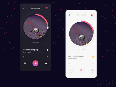 Music Player Night and Day Mode app buttons dailyui darkmode design gradient ios minimal mobile music ui ux