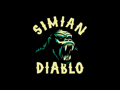 Simian Diablo Logo (Option 1) brand identity branding design gorilla hand drawn type hand lettering illustration logo logo design monkey