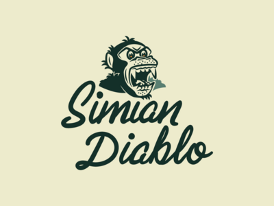 Simian Diablo Logo (Option 3) brand identity branding design gorilla hand drawn type hand lettered logo hand lettering illustration logo logo design monkey