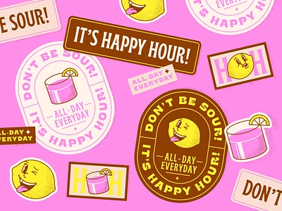 Happy Hour pt. 2 cocktail colorful design happy hour illustration lemon sticker sticker design stickers typography vector