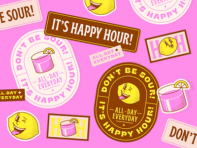 Happy Hour pt. 2 cocktail colorful design happy hour illustration lemon sticker sticker design stickers typography vector