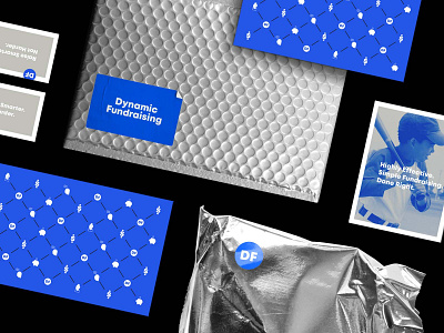 Dynamic Fundraising Mailers blue branding corporate design logo logotype mail mailer mailing material metallic pattern print silver stationary