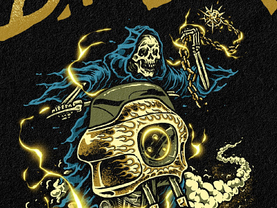 SAMPLE art artwork branding character graphic design illustration merchandise motorcycle reaper skull