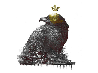 The Crow King bird black crow crown design gold illustration king logo white