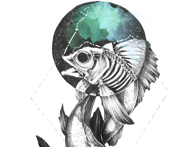 Pisces constellation drawing fish horoscope illustration pisces skull