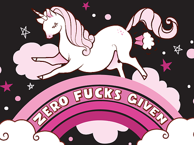ZERO FUCKS GIVEN adobe clouds drawing illustration pink type typeography unicorn vector
