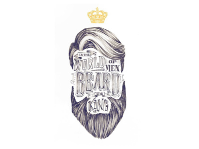 Beard is King beard crown hipster illustration men quote type typography