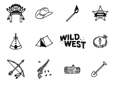 Wild West cowboy icons sheriff wild west