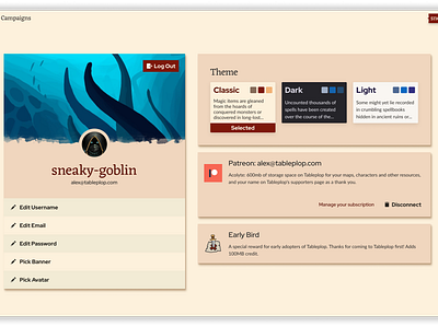 Tableplop Profile page fantasy ui web web design