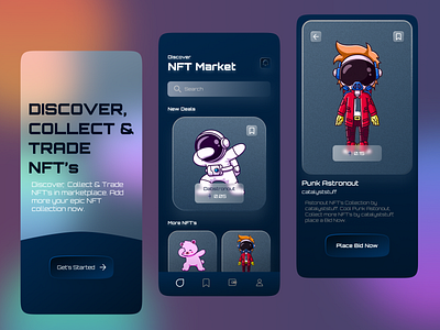 Modern NFT Market Mobile App app astronout blockchain btc crypto design eth flat graphic design illustration mobile mobile app modern nft nft market ui ux