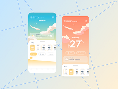 Weatheria - Mobile App Design app bird cloud degree design flat graphic design illustration mobileapp product design sky sun ui ux weather