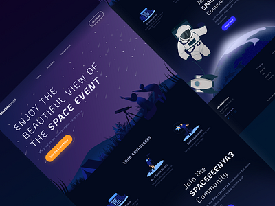 Space Event - Website Landing Page astronout branding dark theme darktheme design illustration landing page landingpage nightsky rocket space ui ux web design webdesign