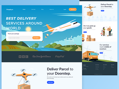 Dropply.co Parcel Delivery - Landing Page Design app app design company delivery design dropship illustration landing page landingpage package parcel plane shipment shipping truck ui ux vector website company